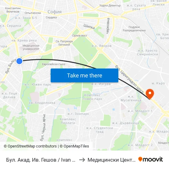Ⓜ️ Бул. Акад. Ив. Гешов / Ivan Geshov Blvd. (0270) to Медицински Център Хармония map