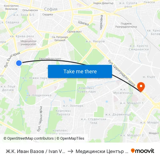 Ж.К. Иван Вазов / Ivan Vazov (0626) to Медицински Център Хармония map