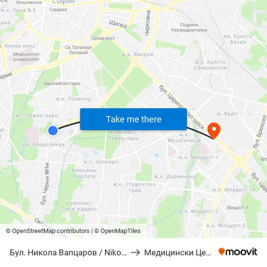Бул. Никола Вапцаров / Nikola Vaptsarov Blvd. (0344) to Медицински Център Хармония map