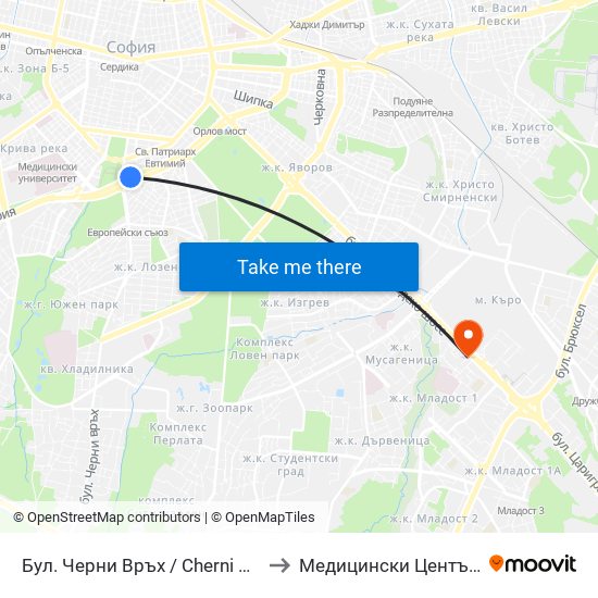 Бул. Черни Връх / Cherni Vrah Blvd. (0401) to Медицински Център Хармония map