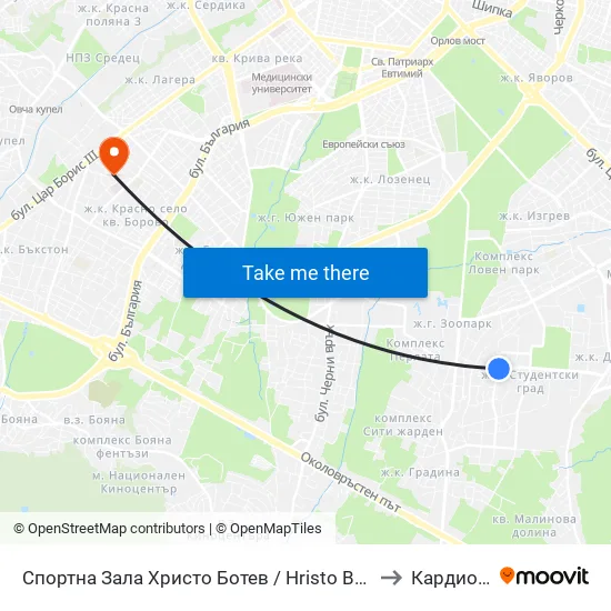 Спортна Зала Христо Ботев / Hristo Botev Sports Hall (1611) to Кардио Шанс map