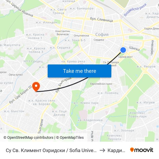 Су Св. Климент Охридски / Sofia University St. Kliment Ohridski to Кардио Шанс map