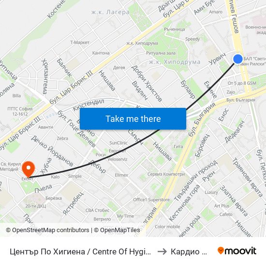 Център По Хигиена / Centre Of Hygiene (2343) to Кардио Шанс map