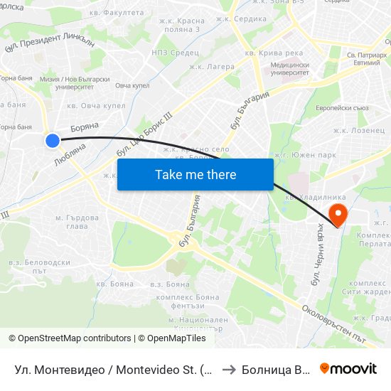 Ул. Монтевидео / Montevideo St. (2050) to Болница Вита map