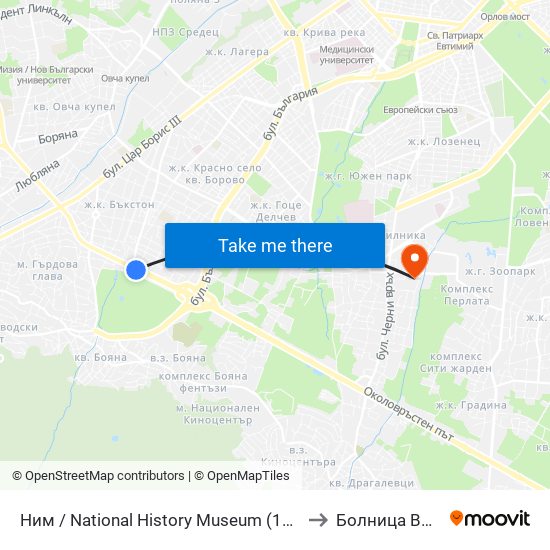 Ним / National History Museum (1464) to Болница Вита map