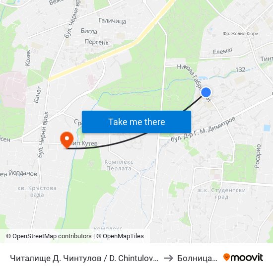 Читалище Д. Чинтулов / D. Chintulov Library (2366) to Болница Вита map