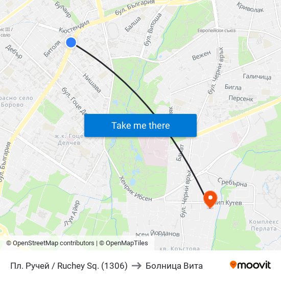 Пл. Ручей / Ruchey Sq. (1306) to Болница Вита map