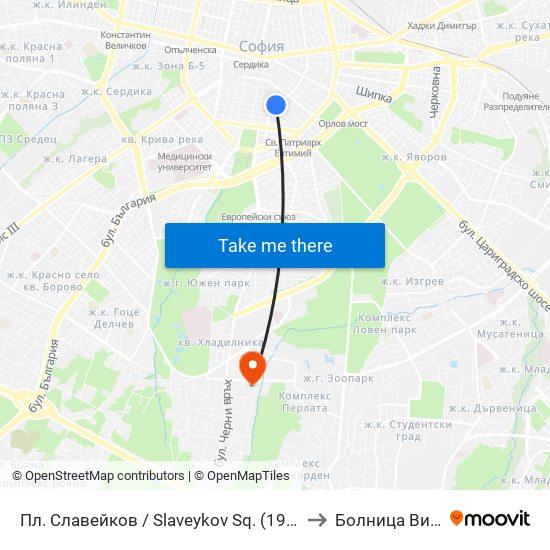 Пл. Славейков / Slaveykov Sq. (1908) to Болница Вита map