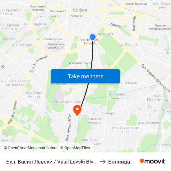 Бул. Васил Левски / Vasil Levski Blvd. (0300) to Болница Вита map