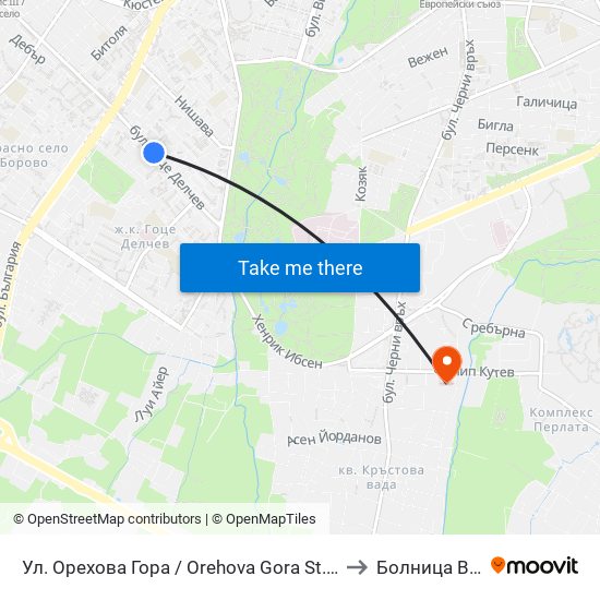 Ул. Орехова Гора / Orehova Gora St. (2089) to Болница Вита map