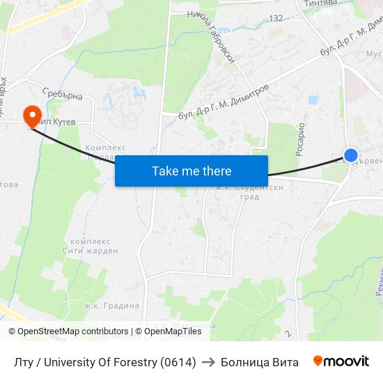 Лту / University Of Forestry (0614) to Болница Вита map