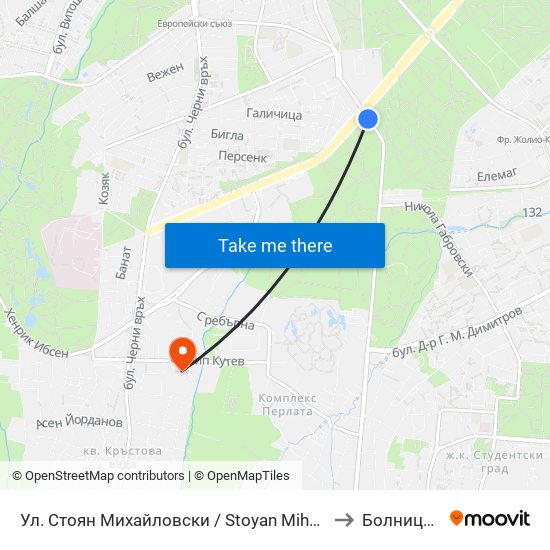 Ул. Стоян Михайловски / Stoyan Mihaylovski St. (2191) to Болница Вита map