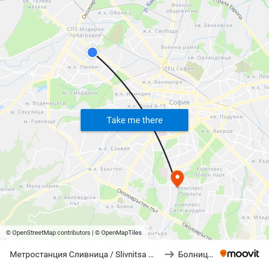 Метростанция Сливница / Slivnitsa Metro Station (1063) to Болница Вита map