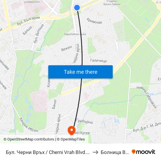Бул. Черни Връх / Cherni Vrah Blvd. (0401) to Болница Вита map