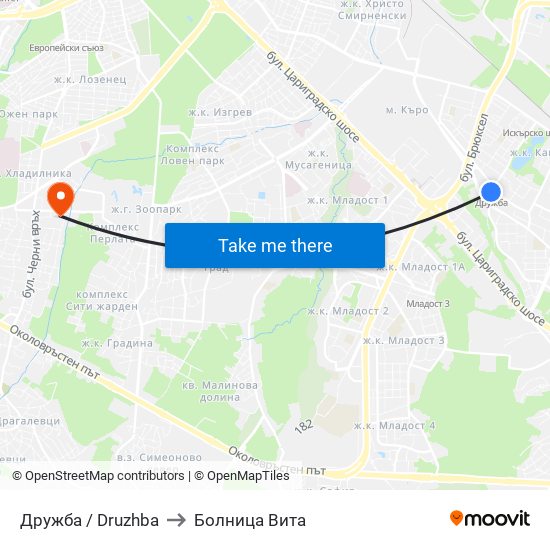 Дружба / Druzhba to Болница Вита map