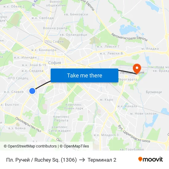 Пл. Ручей / Ruchey Sq. (1306) to Терминал 2 map