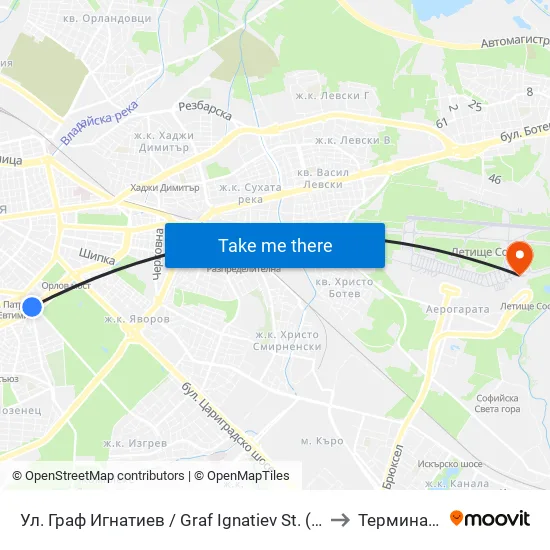Ⓜ️🎓 Ул. Граф Игнатиев / Graf Ignatiev St. (1914) to Терминал 2 map