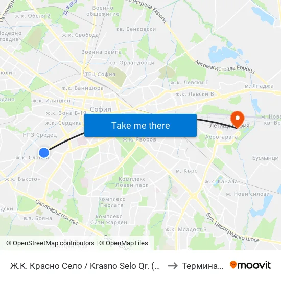 Ⓜ️ Ж.К. Красно Село / Krasno Selo Qr. (0638) to Терминал 2 map