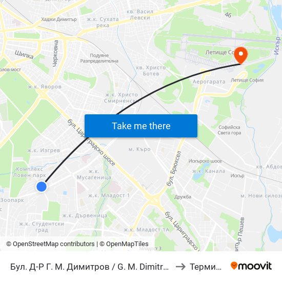 Бул. Д-Р Г. М. Димитров / G. M. Dimitrov Blvd. (0317) to Терминал 2 map