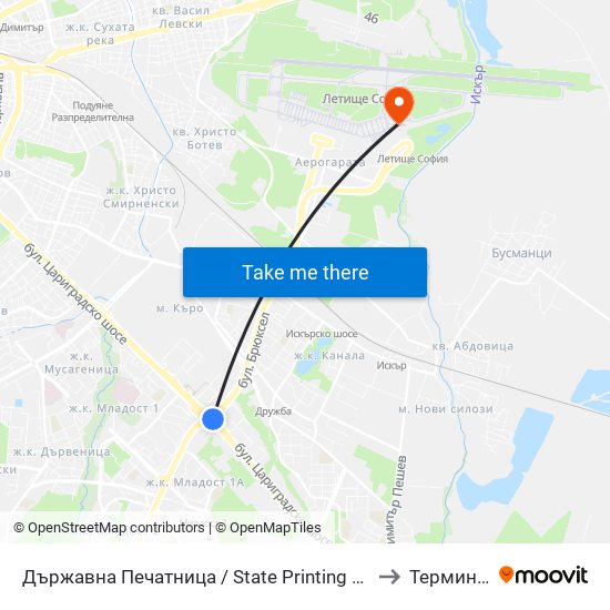 Държавна Печатница / State Printing House (0555) to Терминал 2 map
