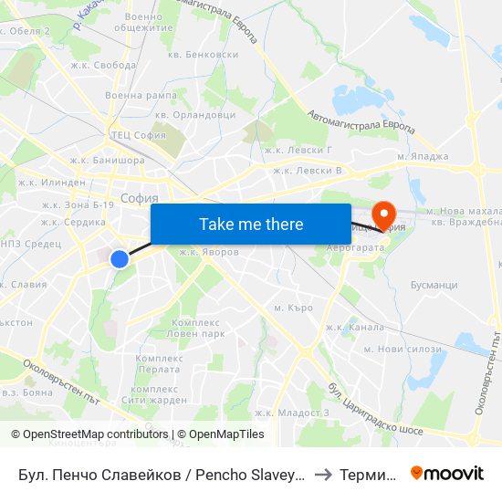 Бул. Пенчо Славейков / Pencho Slaveykov Blvd. (0356) to Терминал 2 map