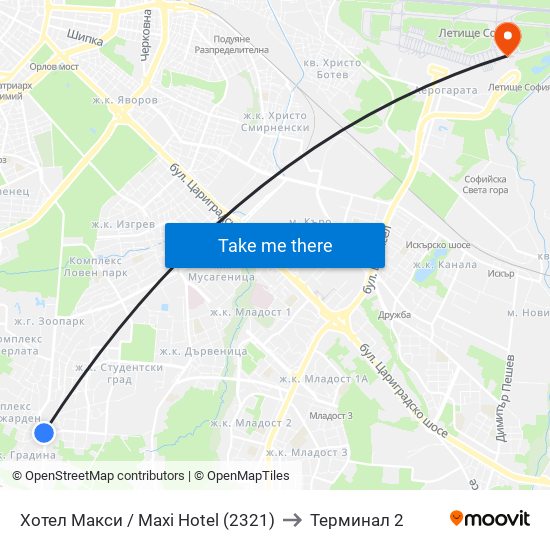 Хотел Макси / Maxi Hotel (2321) to Терминал 2 map