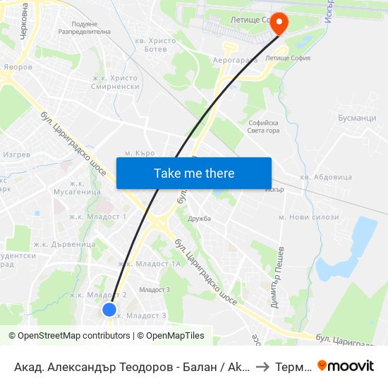 Акад. Александър Теодоров - Балан / Akademik Aleksandar Teodorov - Balan to Терминал 2 map