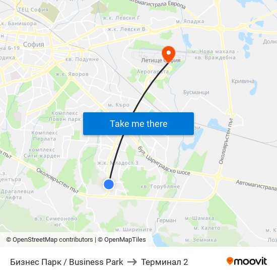 Бизнес Парк / Business Park to Терминал 2 map