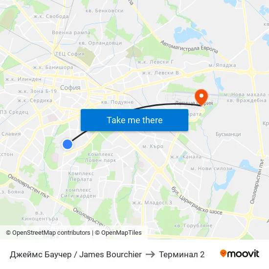 Джеймс Баучер / James Bourchier to Терминал 2 map