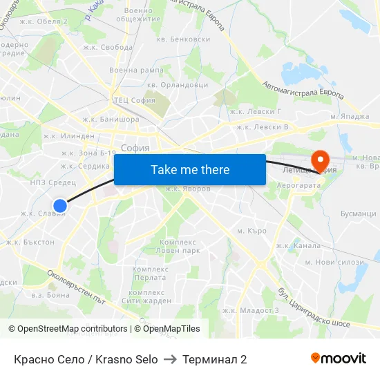 Красно Село / Krasno Selo to Терминал 2 map