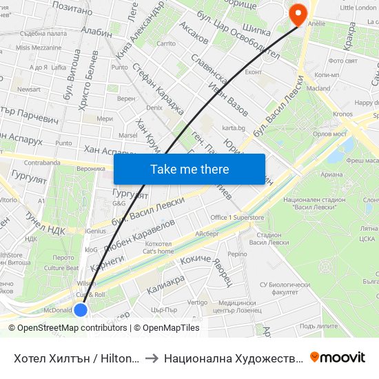 Хотел Хилтън / Hilton Hotel (0397) to Национална Художествена Академия map