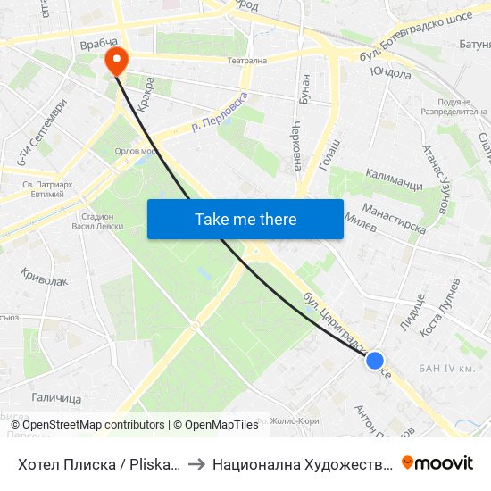 Хотел Плиска / Pliska Hotel (2326) to Национална Художествена Академия map