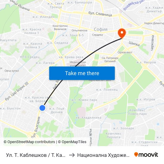 Ул. Т. Каблешков / T. Kableshkov St. (2213) to Национална Художествена Академия map