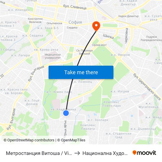 Метростанция Витоша / Vitosha Metro Station (2654) to Национална Художествена Академия map