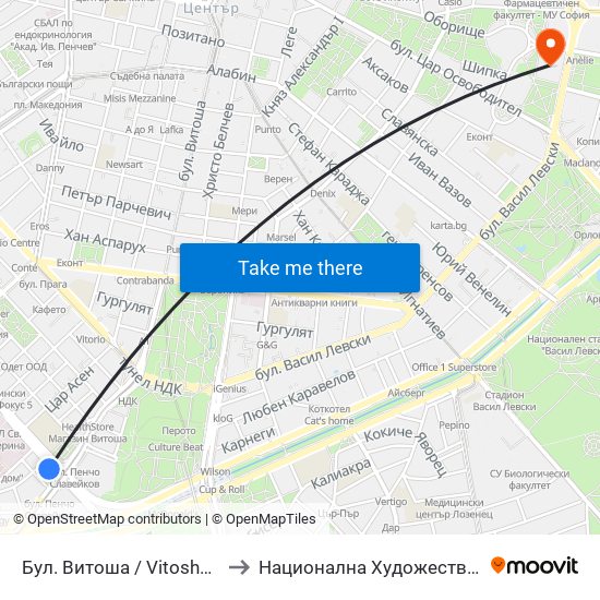 Бул. Витоша / Vitosha Blvd. (0302) to Национална Художествена Академия map