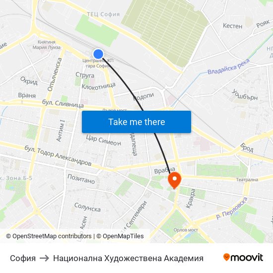 София to Национална Художествена Академия map