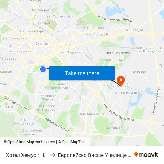 Ⓜ️ Хотел Хемус / Hemus Hotel (2329) to Европейско Висше Училище По Икономика И Мениджмънт map