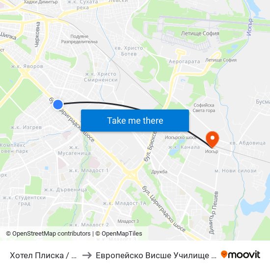Хотел Плиска / Pliska Hotel (2326) to Европейско Висше Училище По Икономика И Мениджмънт map
