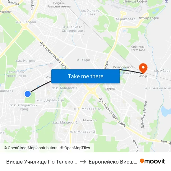 Висше Училище По Телекомуникации / University Of Telecommunications And Post (1396) to Европейско Висше Училище По Икономика И Мениджмънт map