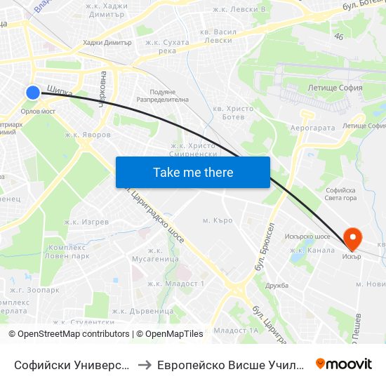 Софийски Университет / Sofia University (1700) to Европейско Висше Училище По Икономика И Мениджмънт map
