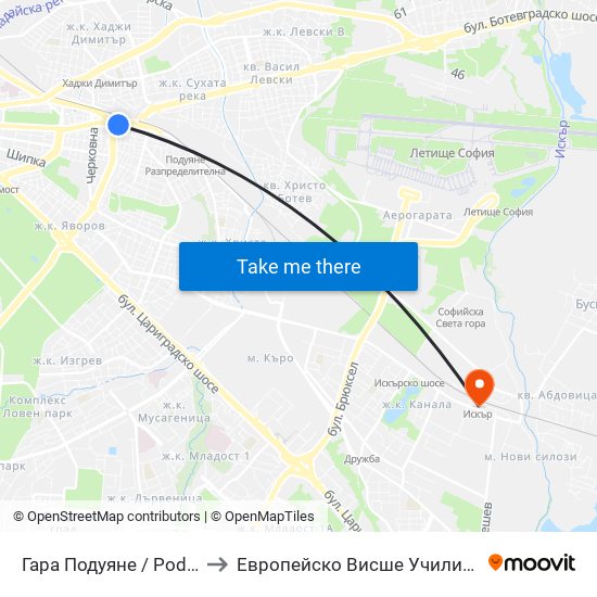 Гара Подуяне / Poduyane Train Station (0466) to Европейско Висше Училище По Икономика И Мениджмънт map