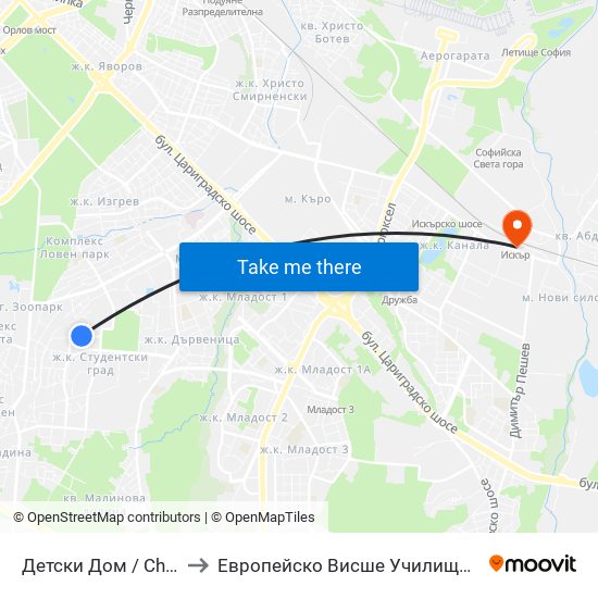 Детски Дом / Children's Home (0530) to Европейско Висше Училище По Икономика И Мениджмънт map
