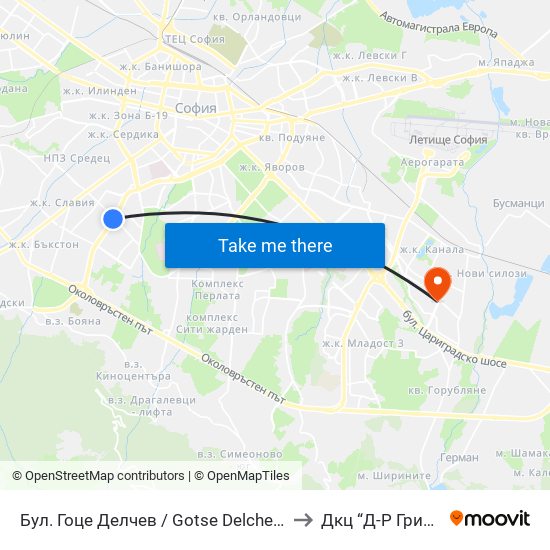 Бул. Гоце Делчев / Gotse Delchev Blvd. (0308) to Дкц “Д-Р Грийнберг” map