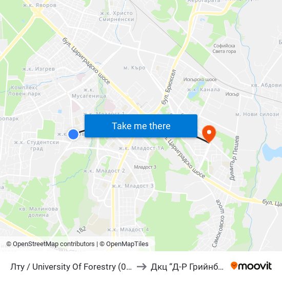 Лту / University Of Forestry (0617) to Дкц “Д-Р Грийнберг” map