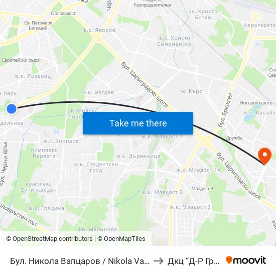 Бул. Никола Вапцаров / Nikola Vaptsarov Blvd. (0344) to Дкц “Д-Р Грийнберг” map