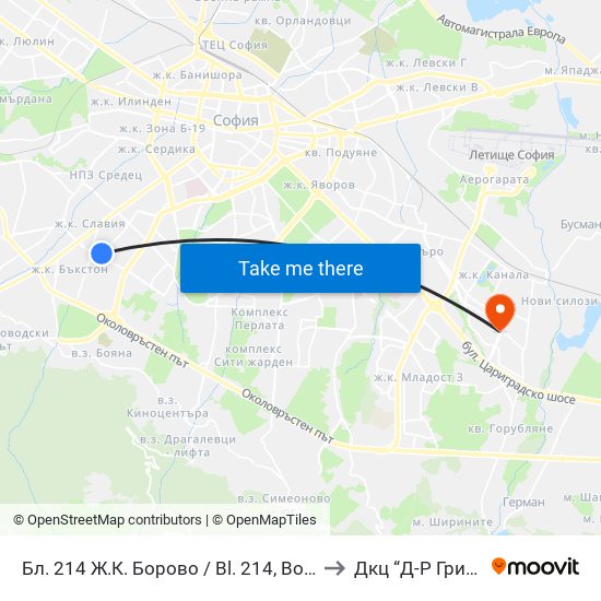 Бл. 214 Ж.К. Борово / Bl. 214, Borovo Qr. (0164) to Дкц “Д-Р Грийнберг” map