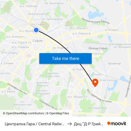 Централна Гара / Central Railway Station to Дкц “Д-Р Грийнберг” map