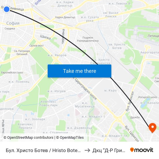 Бул. Христо Ботев / Hristo Botev Blvd. (0385) to Дкц “Д-Р Грийнберг” map