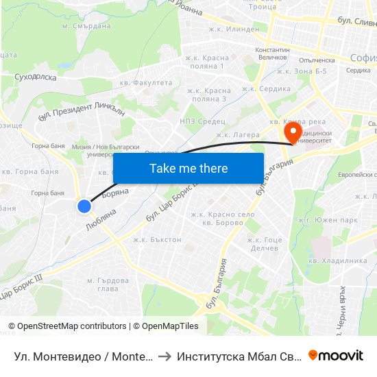 Ул. Монтевидео / Montevideo St. (2050) to Институтска Мбал Св. Иван Рилски map