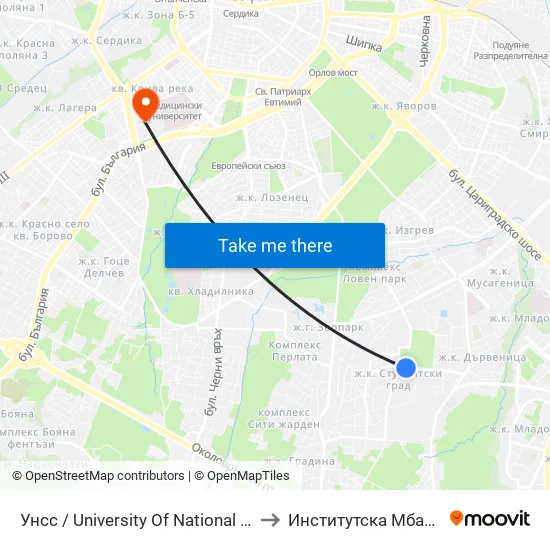 🎓 Унсс / University Of National And World Economy (1692) to Институтска Мбал Св. Иван Рилски map